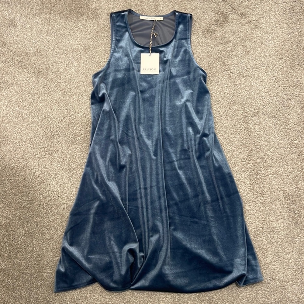 NWT Blue velour sleeveless skater dress, size large